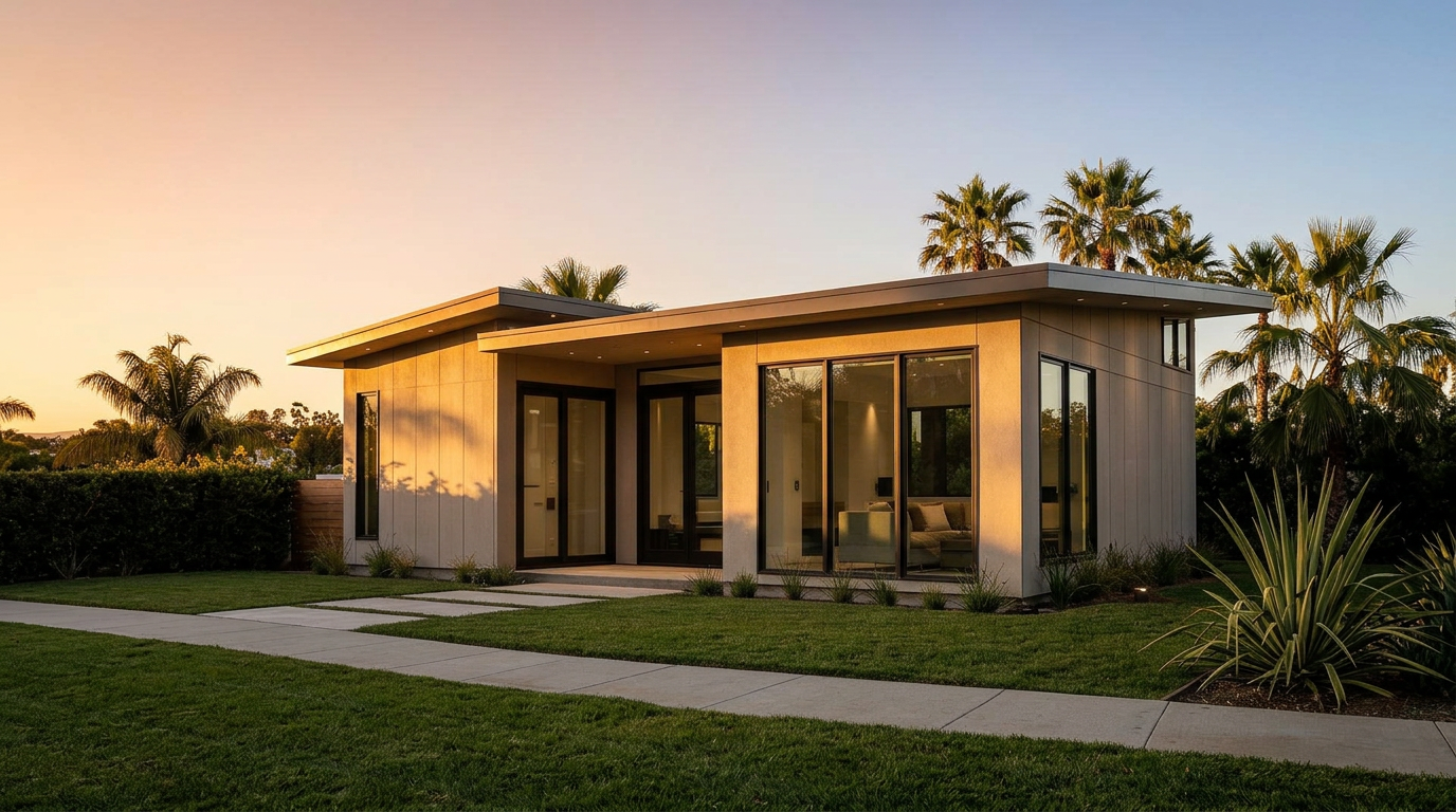Modern Southern California ADU at twilight